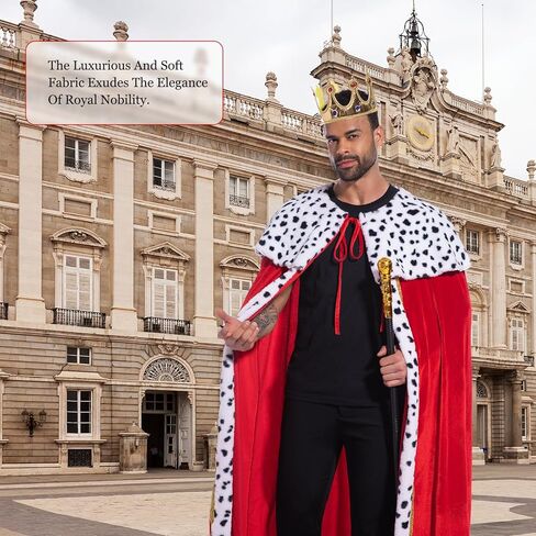 King Costume For Boys Red Royal King’s Cloak with Crown And Scepter Set Luxurious Velvet Cape with Faux Fur Trim in Saudi Arabia