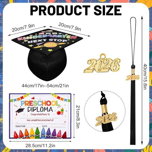 JATEBI 2026 Preschool Graduation Cap Gown Set Graduation Outfit with Tassel Cap Certificate for Boys Girls in Kuwait