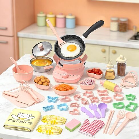 Kids Real Cooking Set with Mini Electric Stove, 45 PCS Montessori Mini Cooking Set with Safe Knife & Kitchen Tools, Cooking Set for Beginner Chef Ages 6-12 Boys & Girls in Saudi Arabia