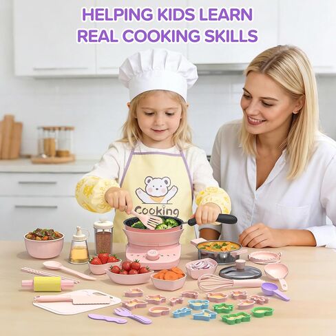 Kids Real Cooking Set with Mini Electric Stove, 45 PCS Montessori Mini Cooking Set with Safe Knife & Kitchen Tools, Cooking Set for Beginner Chef Ages 6-12 Boys & Girls in Saudi Arabia