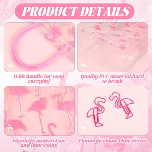 Sweetude Summer Flamingo Gift Bags with Handle Hawaii Tropical Pink Clear Party Favor Birthday Gift Bags Transparent PVC Wrap with Raffia Flamingo Shaped Clips(12 Pcs) in Saudi Arabia