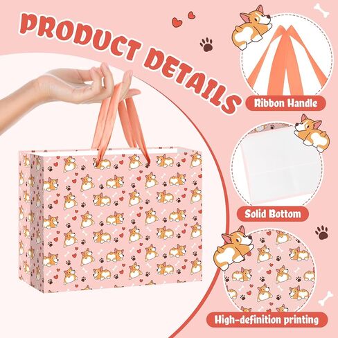 LUUFILx Corgi Birthday Gift Bag for Girls Pink Dog Birthday Decorations Corgi Theme Wrapping Paper with Greeting Card and Tissue Paper Pink Puppy Themed Bday Decorations for Baby Shower Supplies in Kuwait