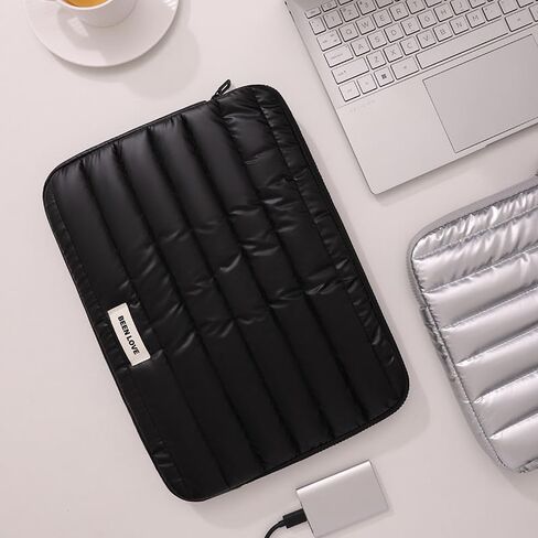 Laptop Sleeve Case for iPad Tablet, Metallic Silver Padded Protection Cover with Zipper Closure (Black) in Saudi Arabia