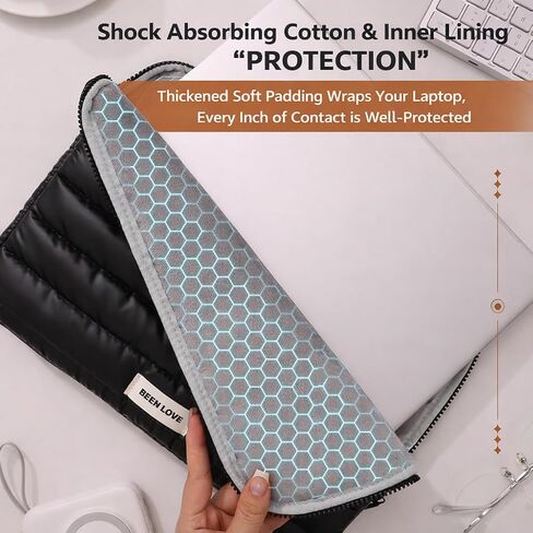 Laptop Sleeve Case for iPad Tablet, Metallic Silver Padded Protection Cover with Zipper Closure (Black) in Saudi Arabia