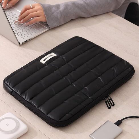 Laptop Sleeve Case for iPad Tablet, Metallic Silver Padded Protection Cover with Zipper Closure (Black) in Saudi Arabia
