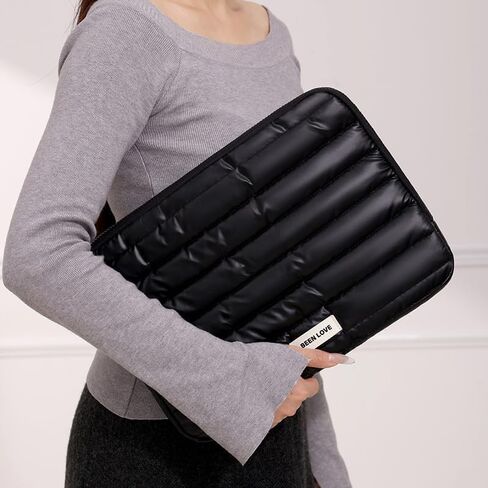 Laptop Sleeve Case for iPad Tablet, Metallic Silver Padded Protection Cover with Zipper Closure (Black) in Saudi Arabia