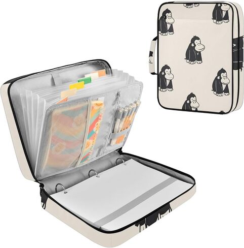 ALAZA Cute Gorilla Pattern 3 Ring Binder Bag with 7-Pocket Accordion File Organizer, Letter Size, Expandable Filing Folder Portfolio & Case Ring Binders in Kuwait