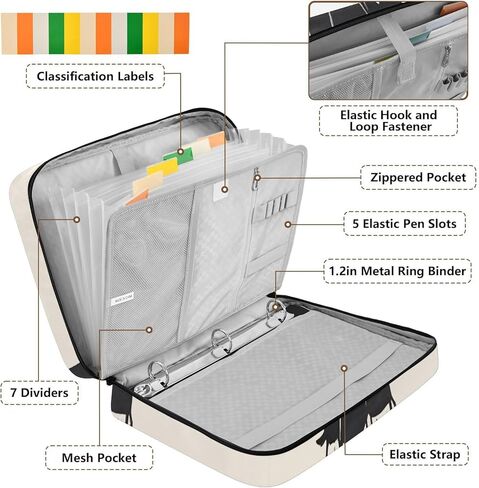 ALAZA Cute Gorilla Pattern 3 Ring Binder Bag with 7-Pocket Accordion File Organizer, Letter Size, Expandable Filing Folder Portfolio & Case Ring Binders in Kuwait