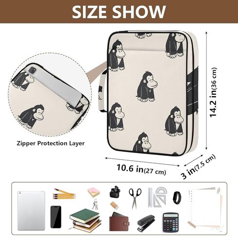 ALAZA Cute Gorilla Pattern 3 Ring Binder Bag with 7-Pocket Accordion File Organizer, Letter Size, Expandable Filing Folder Portfolio & Case Ring Binders in Kuwait