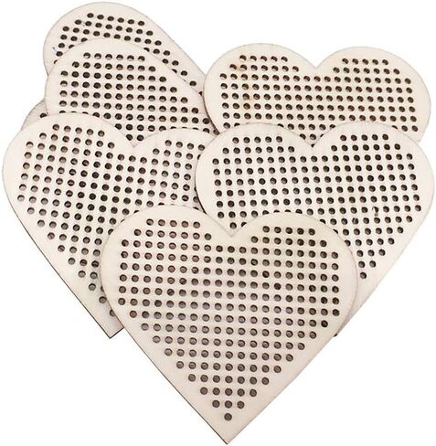 20 Pcs Natural Wood Shapes Blanks Pendant Plaque Tags for Counted Cross Stitch Jewelry Making Hanging Decor Heart in Kuwait