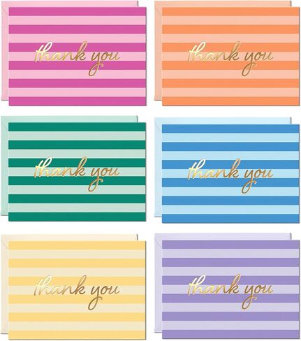 مجموعة بطاقات Sweetzer & Orange Thanks You في صندوق، 24 حزمة من الخطوط الساحلية مع رقائق ذهبية، بطاقات فارغة مقاس 4 × 5.5 بوصة مع 6 تصميمات و6 مظاريف ملونة، قرطاسية متنوعة شكرًا لك in Kuwait