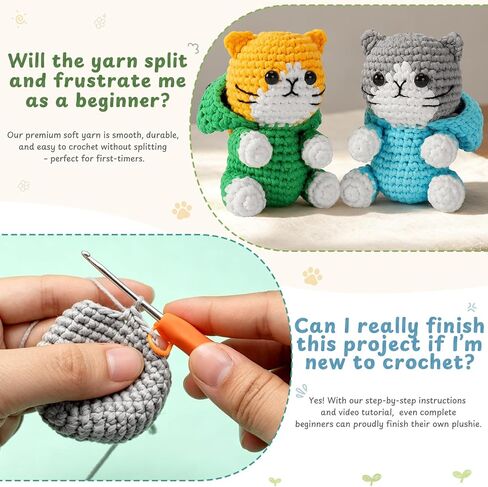Crochet Kit for Beginners, 2 Pack Dinosaur Cat Crochet Kit, Beginner Crochet Kit for Adults with Step-by-Step Video Tutorials, Complete Animal Crochet Starter Set with Easy Yarn DIY Craft Kit in Saudi Arabia