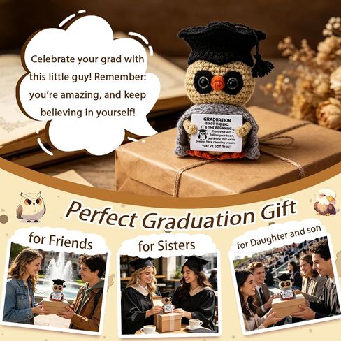 Owl Graduation Gifts 2026 for Her Him Teens- Handmade Crochet Owl with Encouragement Card Small Congrats Grad Desk Decor Unique Graduation Keepsake for Daughter Son College High School Students in Saudi Arabia