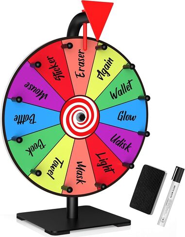 12 Inch 12 Slot Prize Wheel, Spinning Wheel for Prize, Prize Wheel Spinner with Stand, Tabletop Spinner Wheel with Dry Erase Markers and Eraser, Carnival Spin Wheel for Trade Show, Fortune Spin Game in Saudi Arabia