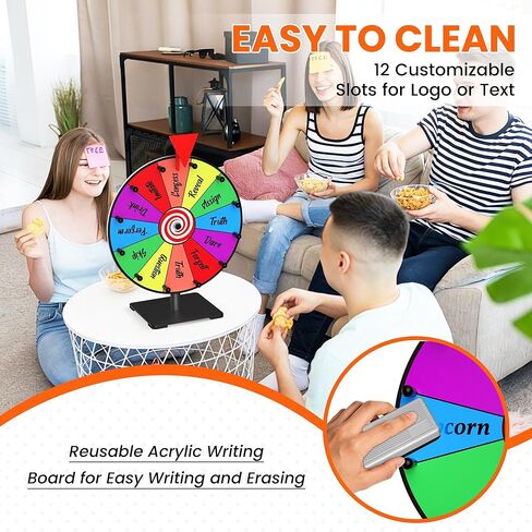 12 Inch 12 Slot Prize Wheel, Spinning Wheel for Prize, Prize Wheel Spinner with Stand, Tabletop Spinner Wheel with Dry Erase Markers and Eraser, Carnival Spin Wheel for Trade Show, Fortune Spin Game in Saudi Arabia