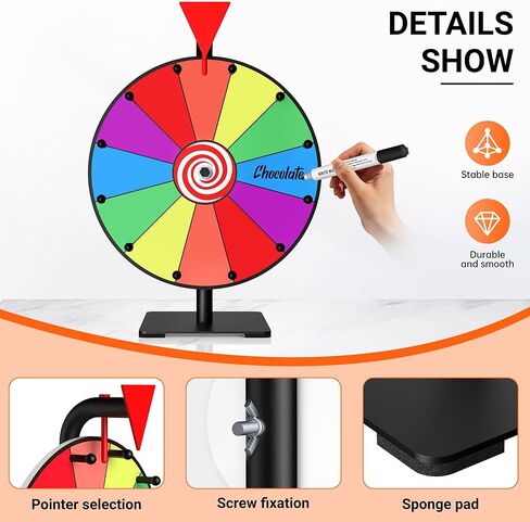 12 Inch 12 Slot Prize Wheel, Spinning Wheel for Prize, Prize Wheel Spinner with Stand, Tabletop Spinner Wheel with Dry Erase Markers and Eraser, Carnival Spin Wheel for Trade Show, Fortune Spin Game in Saudi Arabia