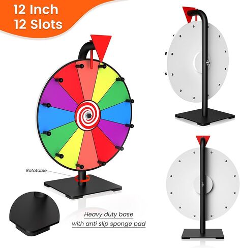 12 Inch 12 Slot Prize Wheel, Spinning Wheel for Prize, Prize Wheel Spinner with Stand, Tabletop Spinner Wheel with Dry Erase Markers and Eraser, Carnival Spin Wheel for Trade Show, Fortune Spin Game in Saudi Arabia
