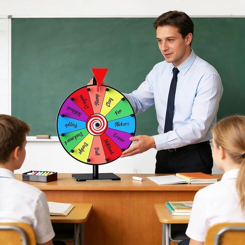 12 Inch 12 Slot Prize Wheel, Spinning Wheel for Prize, Prize Wheel Spinner with Stand, Tabletop Spinner Wheel with Dry Erase Markers and Eraser, Carnival Spin Wheel for Trade Show, Fortune Spin Game in Saudi Arabia