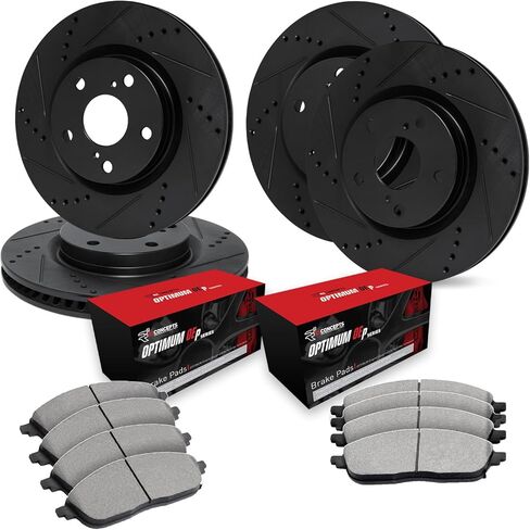 R1 Concepts Front and Rear Brake Kit Fits 2017-2024 Alfa Romeo Giulia; 2018-2024 Alfa Romeo Stelvio| Optimum Oep Brake Pads and Drilled Slotted Brake Rotors| 12.99" Front & 12.6" Rear in Kuwait