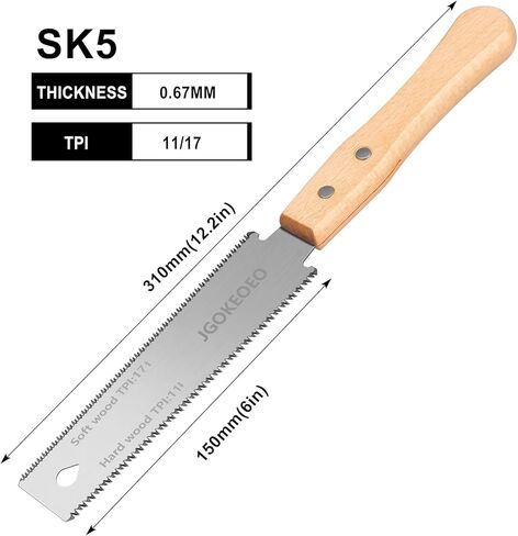 Japanese Hand Saw, 6 Inch Double Edge Flush Cut Saw, SK5 Double Flexible Blade 17/11 TPI Comfortable Hand Wood Handle, Precise and Lightweight Cutting, for Woodworking and Garden Trim in Kuwait