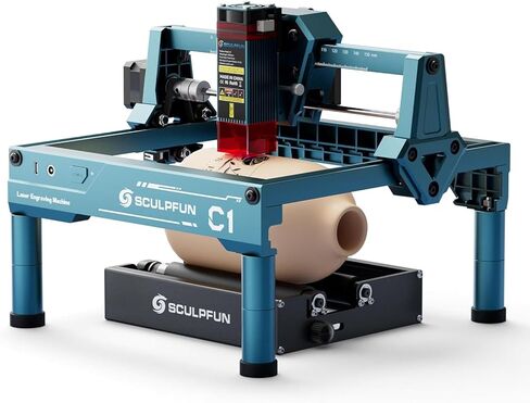 حفارة ليزر صغيرة SCULPFUN C1 مع بكرة دوارة صغيرة SCULPFUN RA، آلة نقش محمولة 3 وات، نقطة فائقة الدقة 0.04 مم، منطقة نقش 150 × 130 مم، تعمل على الخشب والجلود والورق والأردواز in Kuwait