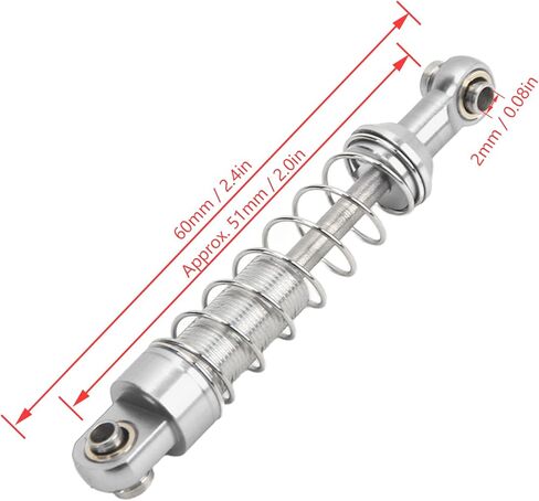 RC Shock Absorber, 2 Pairs Aluminum Alloy Shock Absorber 60mm RC Car Modification Parts for WPL C14 C24 MN D90 99S (Silver) in Kuwait