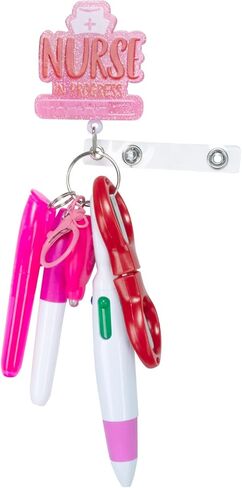 Nurse Pen Set with Permanent Marker, Retractable Ballpoint Pen, Foldable Scissors, Badge Reel Accessories Nursing Keychain Clip for Nursing School Essentials Nurse Accessories, Style G in Saudi Arabia