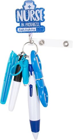 Nurse Pen Set with Permanent Marker, Retractable Ballpoint Pen, Foldable Scissors, Badge Reel Accessories Nursing Keychain Clip for Nursing School Essentials Nurse Accessories, Style G in Saudi Arabia