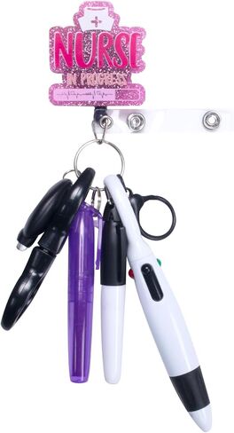 Nurse Pen Set with Permanent Marker, Retractable Ballpoint Pen, Foldable Scissors, Badge Reel Accessories Nursing Keychain Clip for Nursing School Essentials Nurse Accessories, Style G in Saudi Arabia