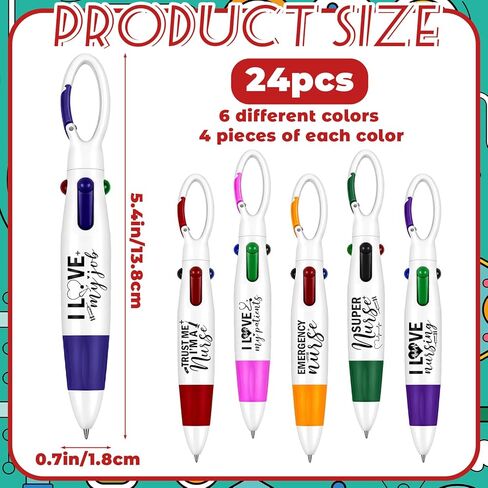 24 Pcs Nurse Pen Set 4-in-1 Multicolor Pens with Buckle Clip on Top Retractable Ballpoint Pens Appreciation Gifts for Nurse Medical Assistant Nursing Office School Supplies in Saudi Arabia