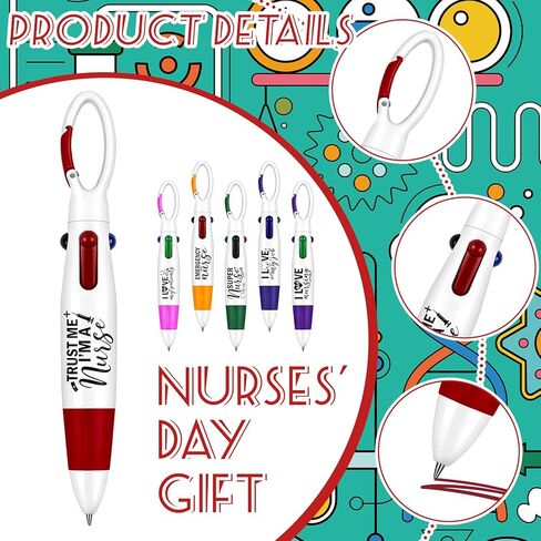 24 Pcs Nurse Pen Set 4-in-1 Multicolor Pens with Buckle Clip on Top Retractable Ballpoint Pens Appreciation Gifts for Nurse Medical Assistant Nursing Office School Supplies in Saudi Arabia