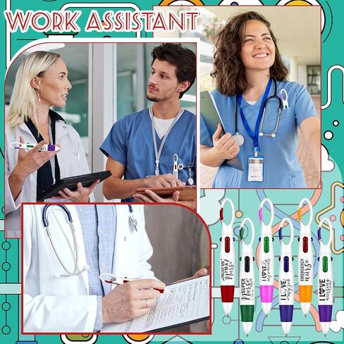 24 Pcs Nurse Pen Set 4-in-1 Multicolor Pens with Buckle Clip on Top Retractable Ballpoint Pens Appreciation Gifts for Nurse Medical Assistant Nursing Office School Supplies in Saudi Arabia