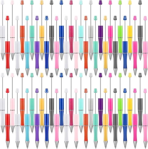 60 Pieces Beadable Pens,Plastic Beadable Pen,DIY Beadable Pens Bulk,Black Ink Ballpoint Pens,Cute Beaded Pens for Kids Presents Office Supplies DIY Making Gift,20 Colors in Saudi Arabia