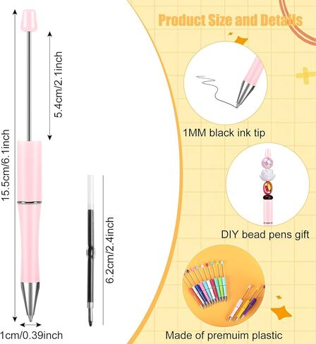 60 Pieces Beadable Pens,Plastic Beadable Pen,DIY Beadable Pens Bulk,Black Ink Ballpoint Pens,Cute Beaded Pens for Kids Presents Office Supplies DIY Making Gift,20 Colors in Saudi Arabia