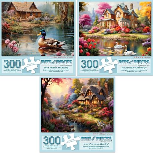 Bits and Pieces - Value Set of Three (3) - 300 Piece Jigsaw Puzzles for Adults - Large Piece 300 pc Colorful Nature Jigsaws Bundle by Stewart - Each Jigsaw Measures 18" x 24" in Kuwait