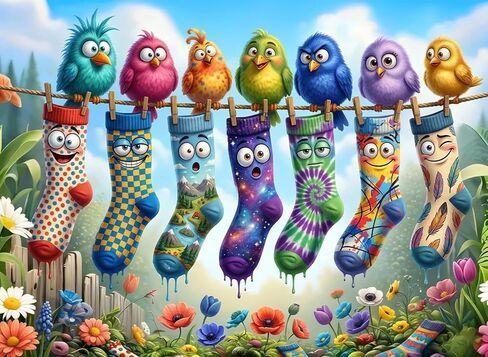 1000 Piece Jigsaw Puzzle for Adults, Cute Birds and Funny Socks Puzzle, 28"x20" Colorful Whimsical Art Puzzle with Poster, Relaxing Leisure Gift in Saudi Arabia