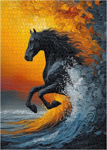 Black Horse Puzzles for Adults 1000 Pieces, Nature Sunset Scenery Puzzle, Galloping Horse Jigsaw Puzzles, Beautiful Animal Oil Painting Puzzles as Home Decor in Saudi Arabia
