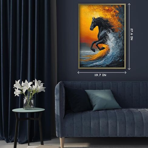 Black Horse Puzzles for Adults 1000 Pieces, Nature Sunset Scenery Puzzle, Galloping Horse Jigsaw Puzzles, Beautiful Animal Oil Painting Puzzles as Home Decor in Saudi Arabia