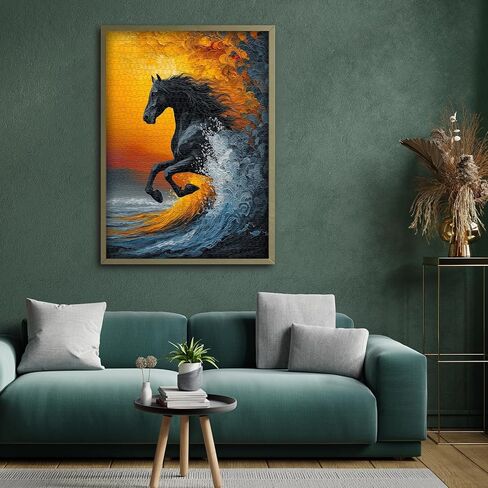 Black Horse Puzzles for Adults 1000 Pieces, Nature Sunset Scenery Puzzle, Galloping Horse Jigsaw Puzzles, Beautiful Animal Oil Painting Puzzles as Home Decor in Saudi Arabia