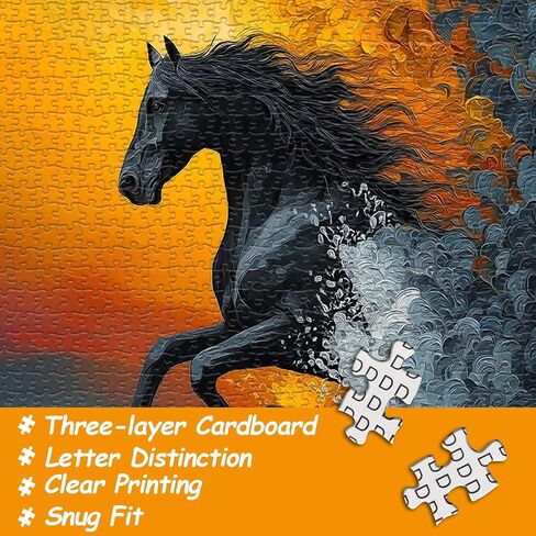 Black Horse Puzzles for Adults 1000 Pieces, Nature Sunset Scenery Puzzle, Galloping Horse Jigsaw Puzzles, Beautiful Animal Oil Painting Puzzles as Home Decor in Saudi Arabia