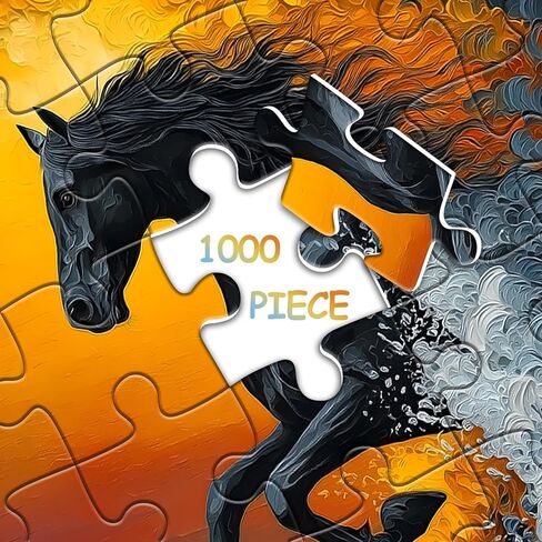 Black Horse Puzzles for Adults 1000 Pieces, Nature Sunset Scenery Puzzle, Galloping Horse Jigsaw Puzzles, Beautiful Animal Oil Painting Puzzles as Home Decor in Saudi Arabia