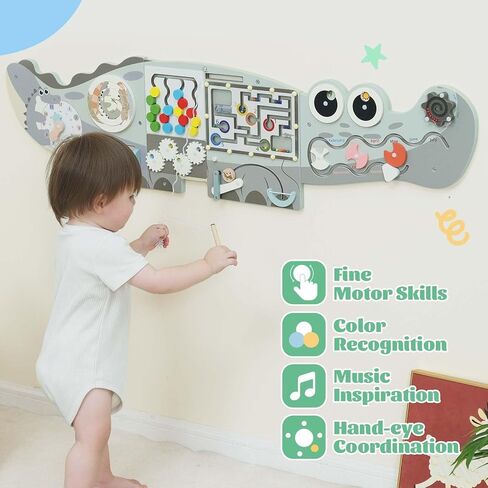 Potatomato Green Montessori Busy Board – Educational Wall Panel for Toddlers – Montessori for Boys and Girls – Learning Activity Center – Fine Motor Skills Toys – Autism Toys in Saudi Arabia