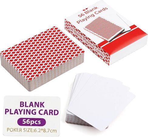 56PCS Blank Playing Cards,1 Pack of 56 Each, 2.44" x 3.42'' Red Checkered Diamond Back, Premium 300GSM Blank Cards, DIY Game Cards, Customizable Flash Cards for Learning in Saudi Arabia