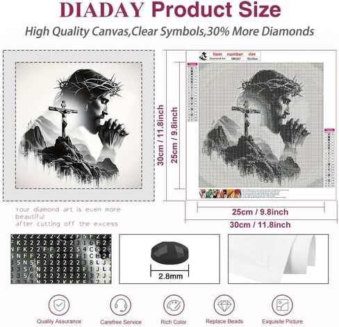 DIADAY 5D Diamond Painting Kits for Adults Jesus Cross, Religion Diamond Art Kits for Adults, Full Drill Round Gem DIY Arts and Crafts Home Wall Decor Gift 12 x 12 Inches in Saudi Arabia