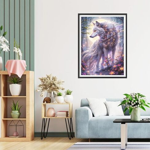 QQYRHN Wolf and Moon Diamond Painting Kits for Adults Beginners, 5D Flowers Diamond Art Kits, DIY Round Full Drill Fantasy Wolf Gem Art with Painting Kits Relaxing Craft for Home Wall Decor 12x16 Inch in Kuwait