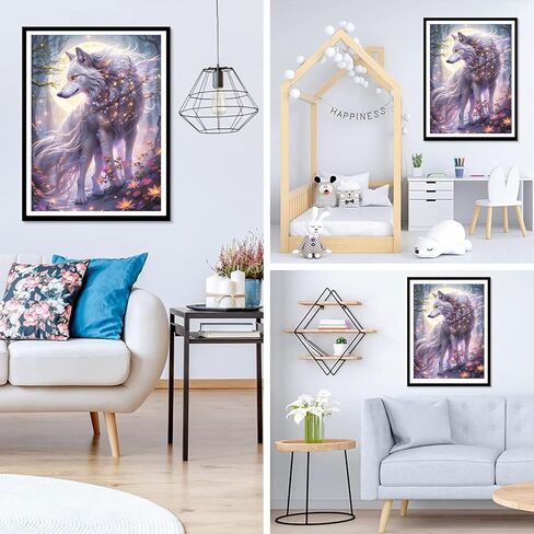 QQYRHN Wolf and Moon Diamond Painting Kits for Adults Beginners, 5D Flowers Diamond Art Kits, DIY Round Full Drill Fantasy Wolf Gem Art with Painting Kits Relaxing Craft for Home Wall Decor 12x16 Inch in Kuwait