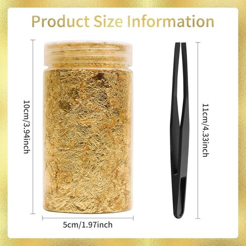 10g Gold Leaf Flakes with Tweezers, Metallic Gold Foil Flakes for Resin, Imitation Gold Leaf for Nail Art, DIY Crafts, Painting, Jewelry Making, Slime and Home Decor in Saudi Arabia