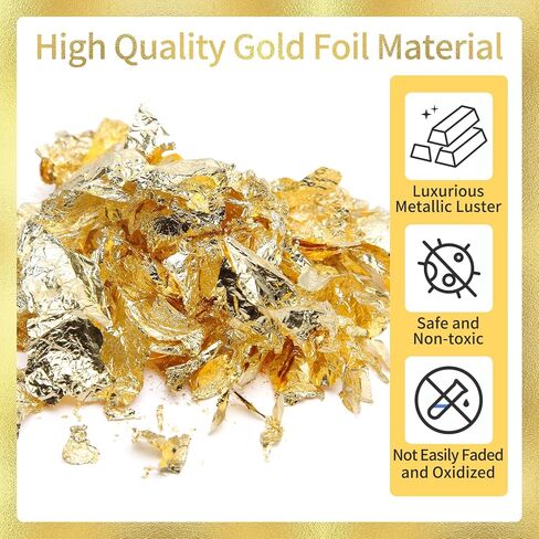 10g Gold Leaf Flakes with Tweezers, Metallic Gold Foil Flakes for Resin, Imitation Gold Leaf for Nail Art, DIY Crafts, Painting, Jewelry Making, Slime and Home Decor in Saudi Arabia