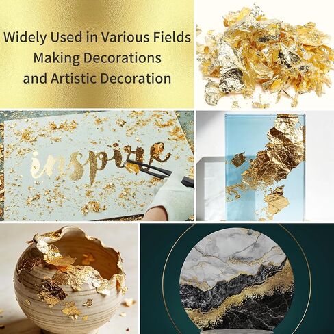 10g Gold Leaf Flakes with Tweezers, Metallic Gold Foil Flakes for Resin, Imitation Gold Leaf for Nail Art, DIY Crafts, Painting, Jewelry Making, Slime and Home Decor in Saudi Arabia