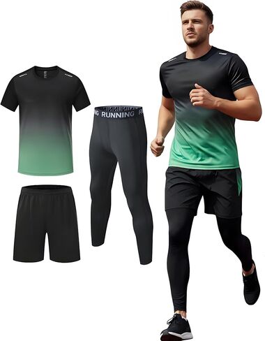 Simbora Men's 3-Piece Workout Set Quick-Dry T-Shirt, Running Shorts and Compression Leggings for Gym Training in Saudi Arabia